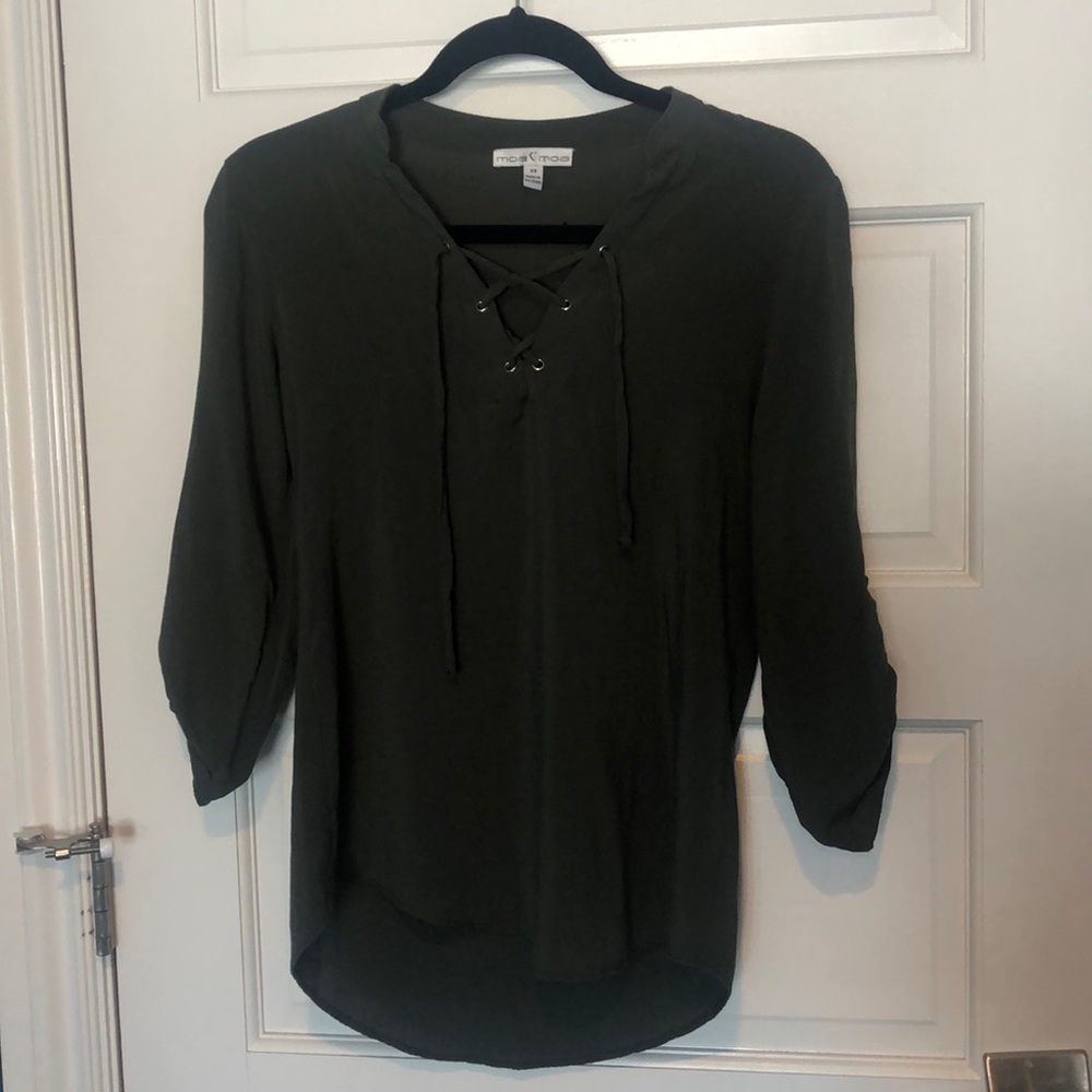 Moa Moa Army Green Lace up Blouse